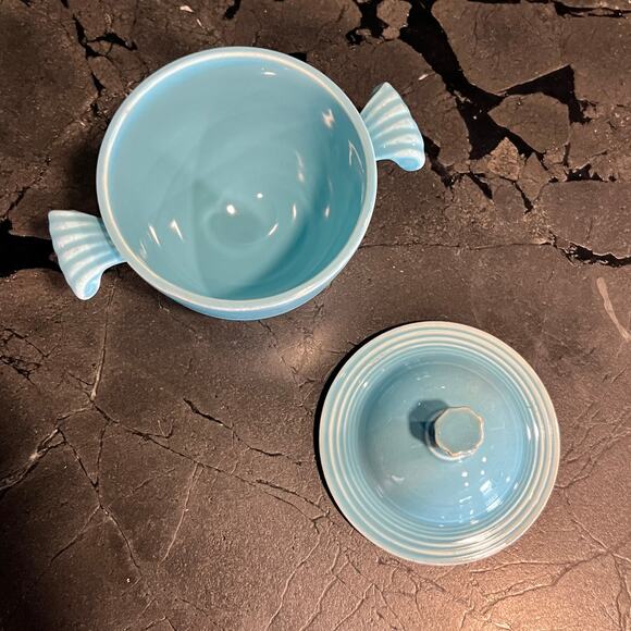 Vintage Fiesta Turquoise Blue Sugar Bowl with Lid Homer Laughlin - Picture 2 of 7